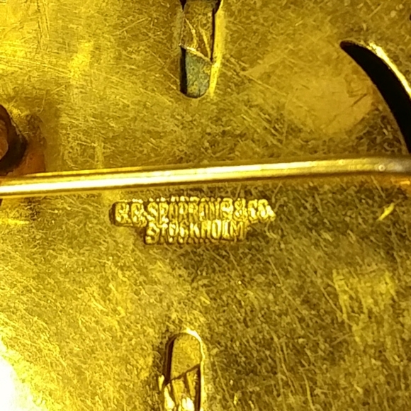 Vintage Sporrong & Co. Stockholm Blue Enamel 3 Crown Gold Brooch Pin Swedish - Picture 4 of 16